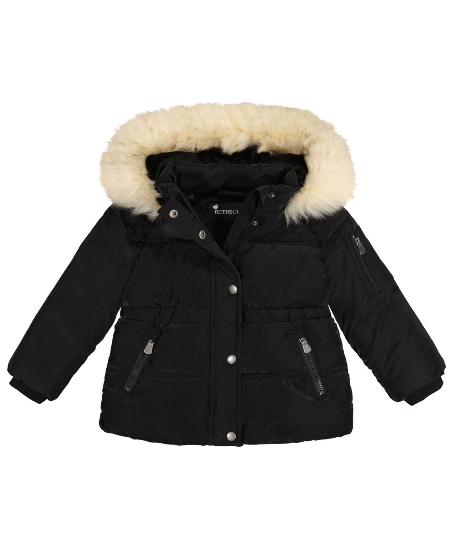 Куртка S Rothschild & CO Long-Sleeve Velvet Touch Parka Coat для девочек-малышей, цвет: Чёрный — фото 1