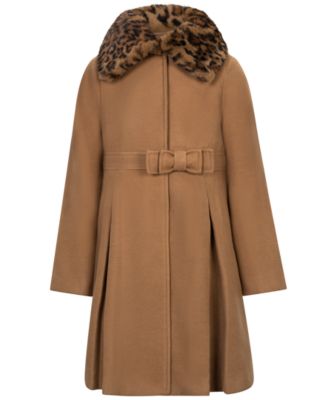 Girls' 7-16 Long-Sleeve Bow with Fur Collar Coat 