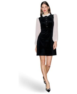 Women's Contrast Long Sleeve Velvet Mini Dress