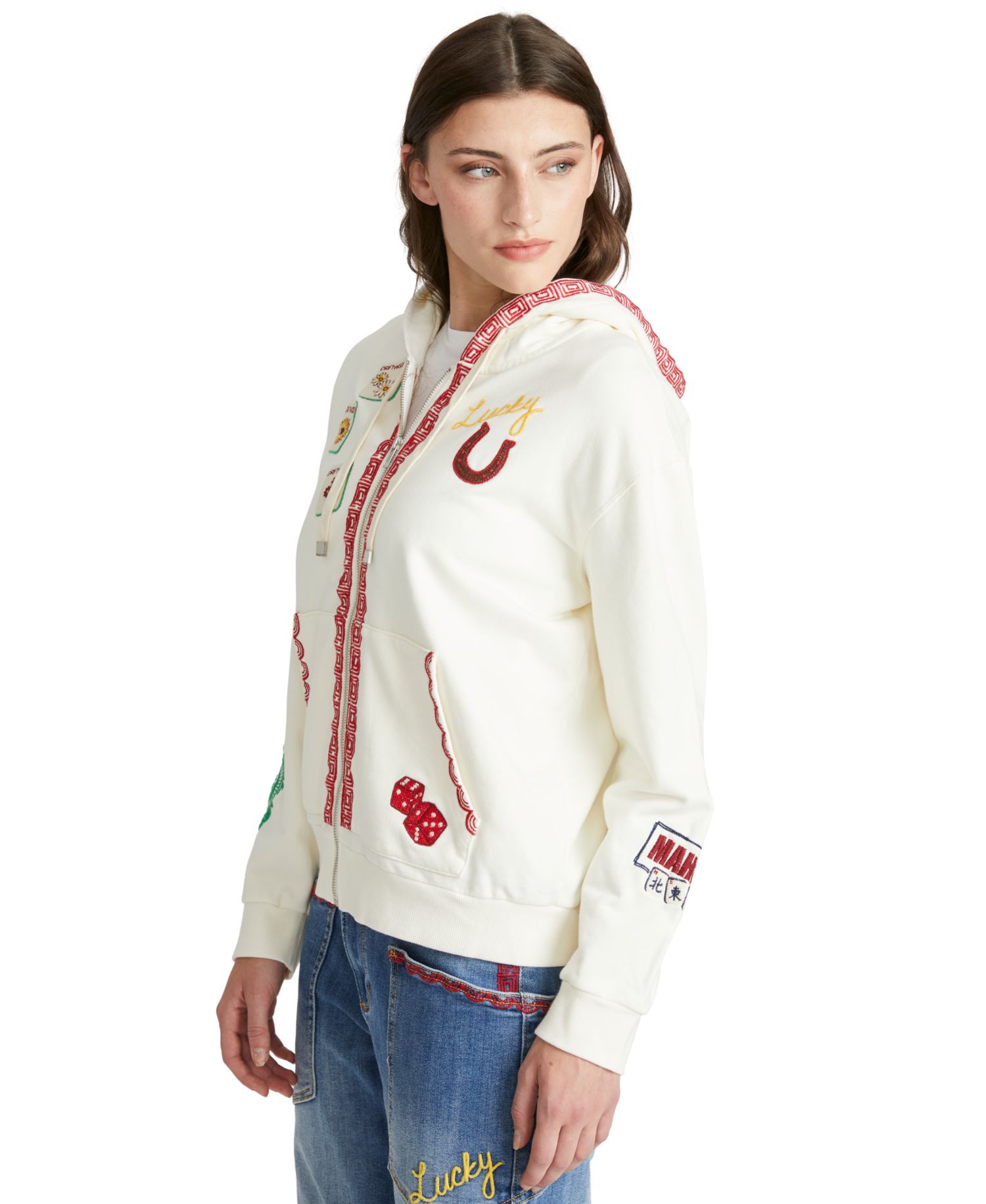Women's Hallie Zip Up Mahjong Long-Sleeve Cotton Hoodie
