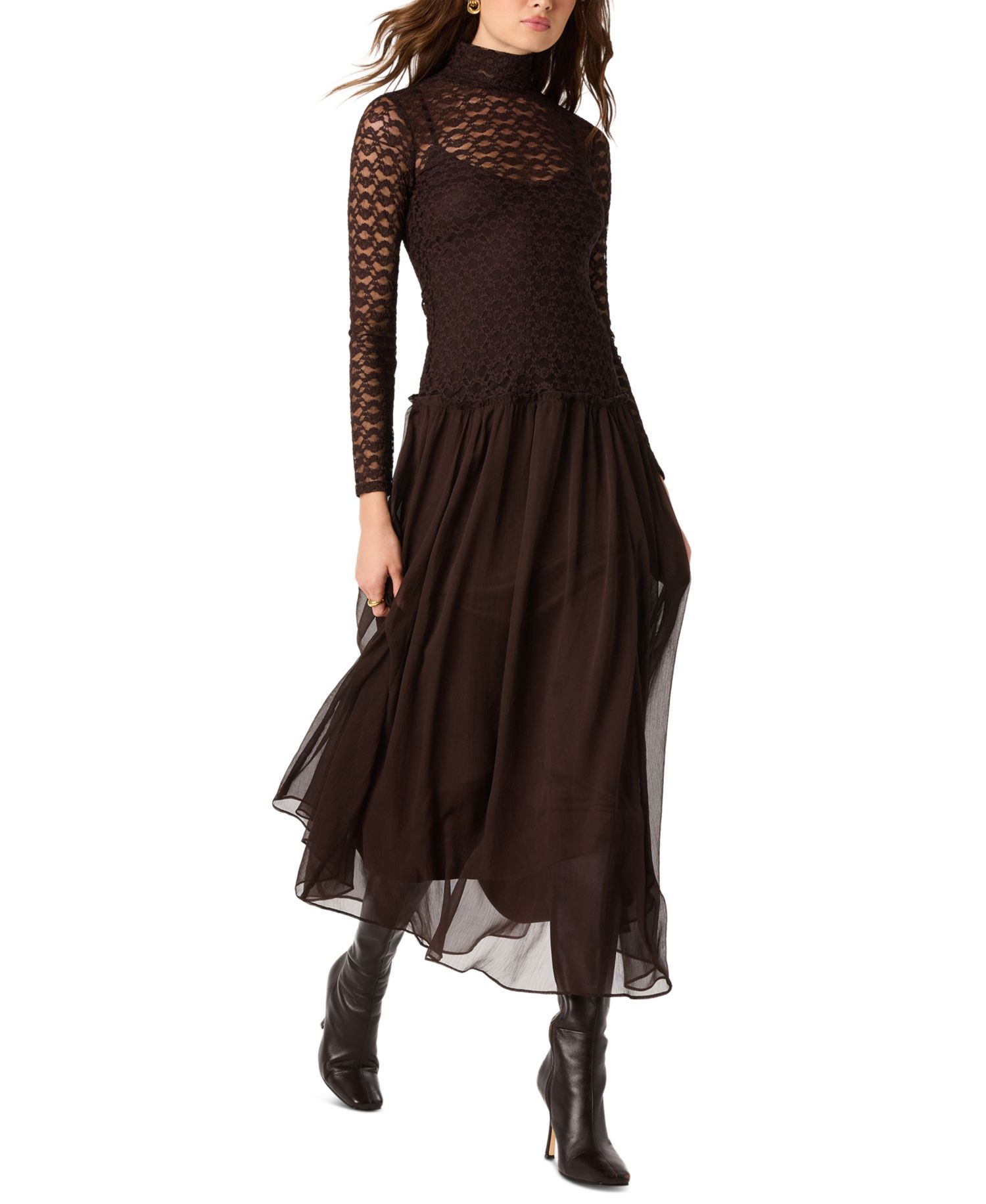 Women's Camila A-Line Lace Mock Neck Dress
