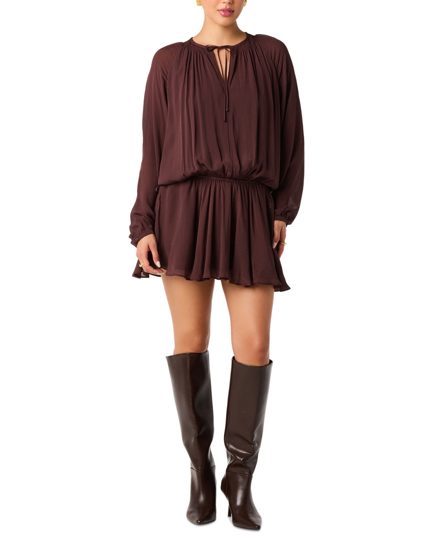 Women's Stacey Long-Sleeve Tie-Neck A-Line Dress