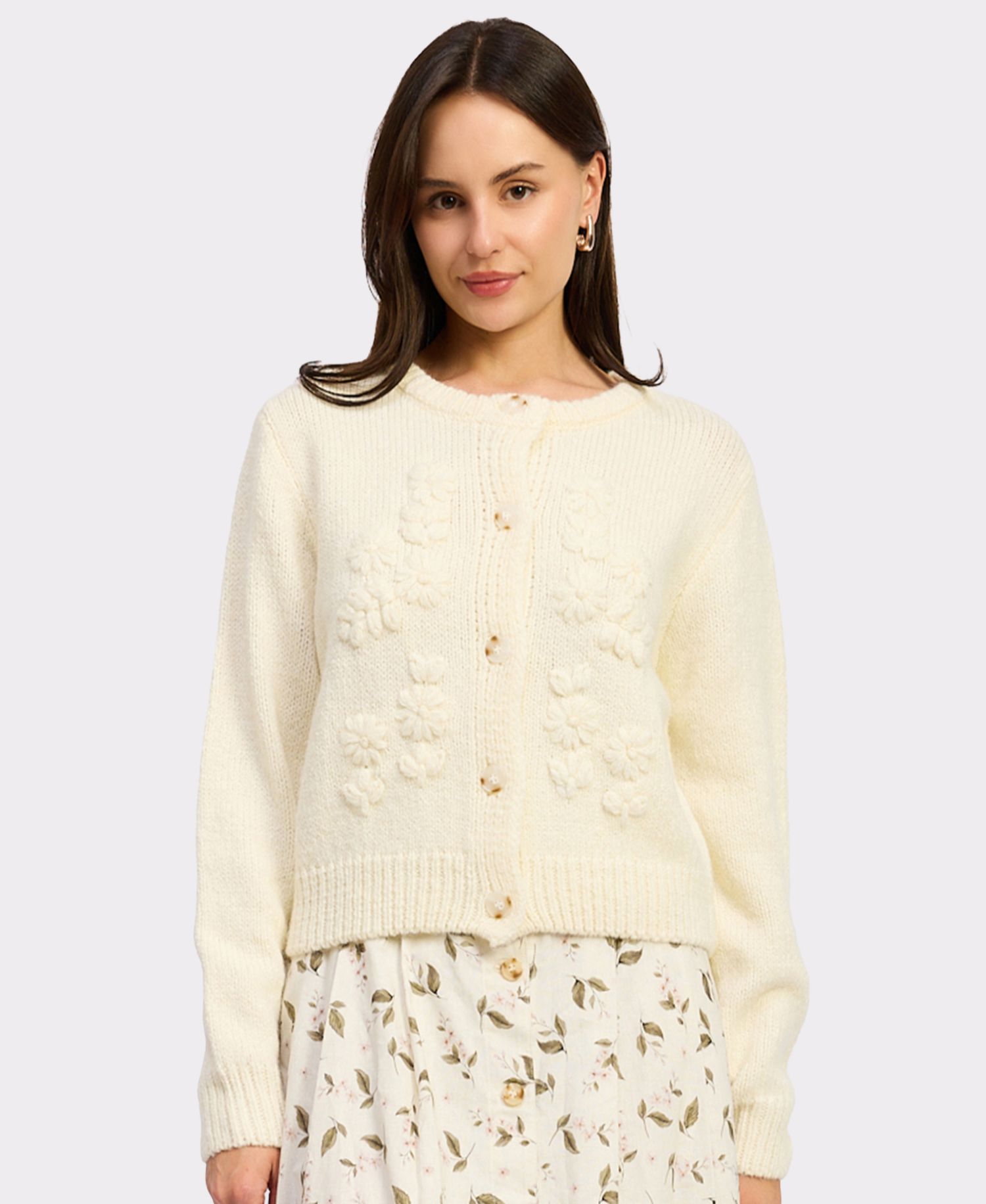 Women's Hannah Crew Neck 3D Knitted Flower Cardigan