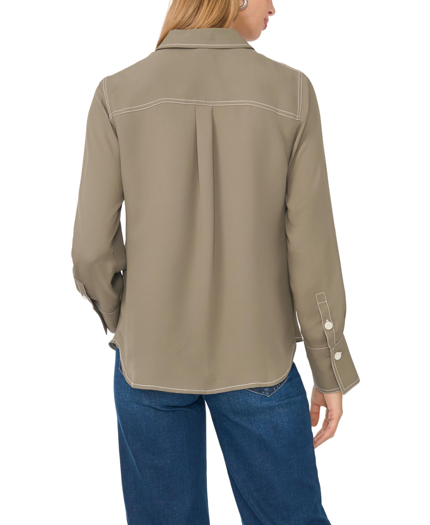 Women's Contrast Stitch Button Front Collared Top