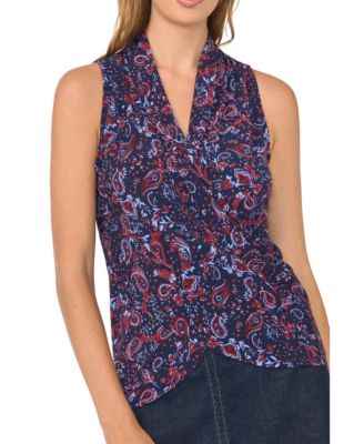 Women's Front Cross Over Wrap Paisley Tank Top
