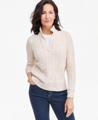 Women's Cable Split Mockneck Long-Sleeve Sweater