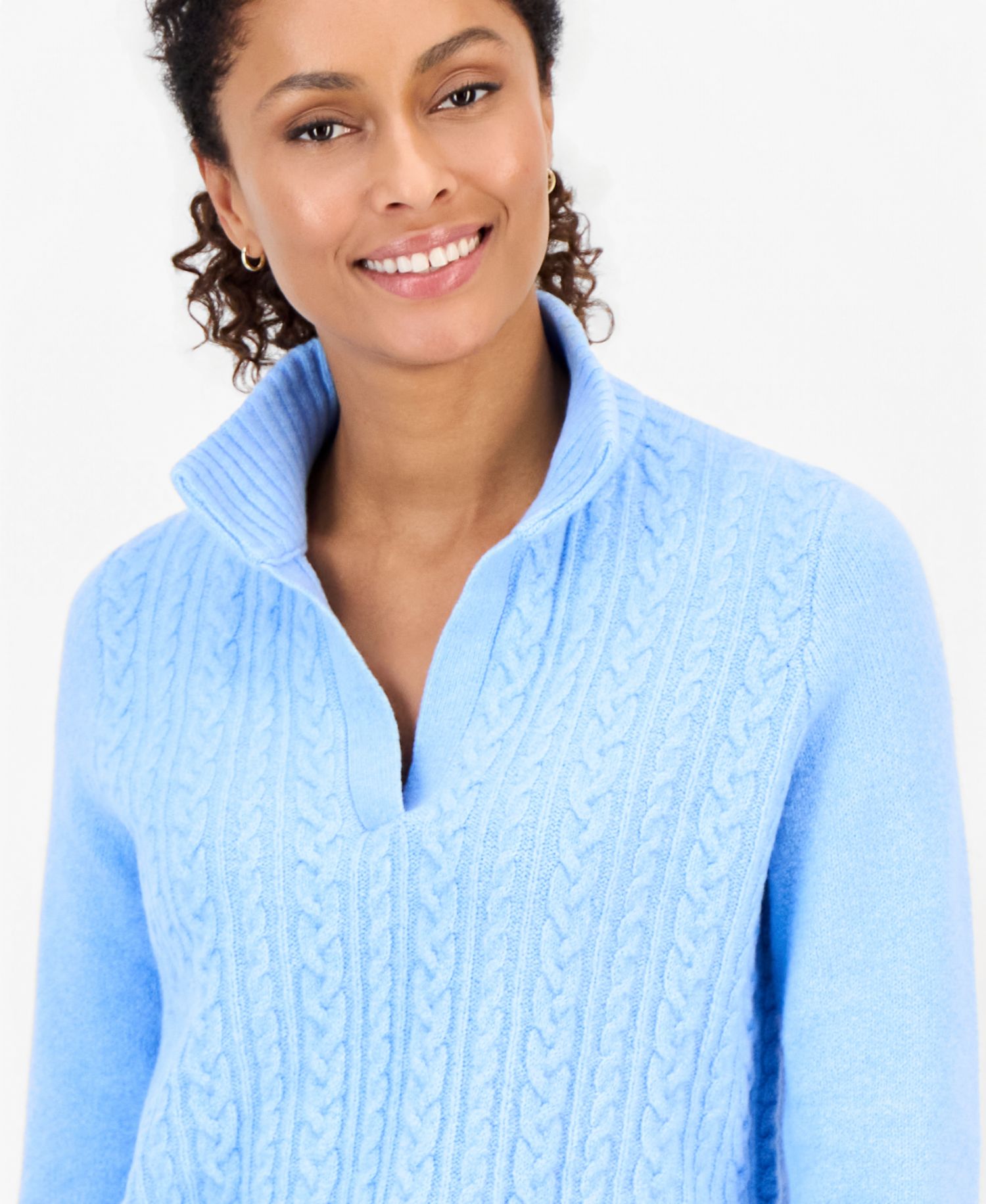 Plus Cable Split Mockneck Long-Sleeve Sweater