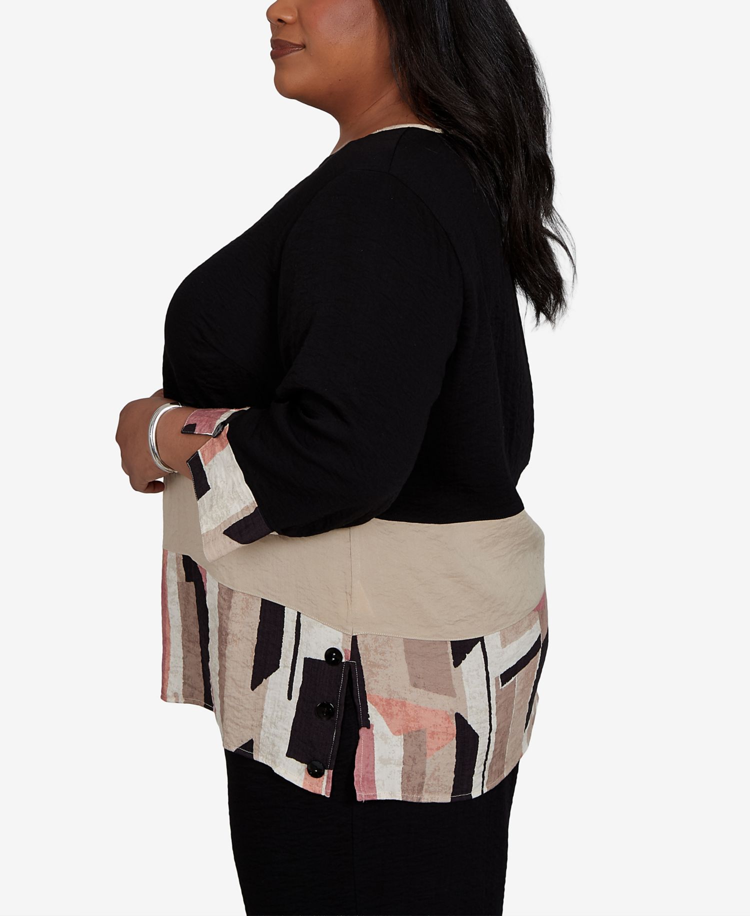 Plus Size Travel Advisory Spliced Patchwork 3/4-Sleeve Blouse