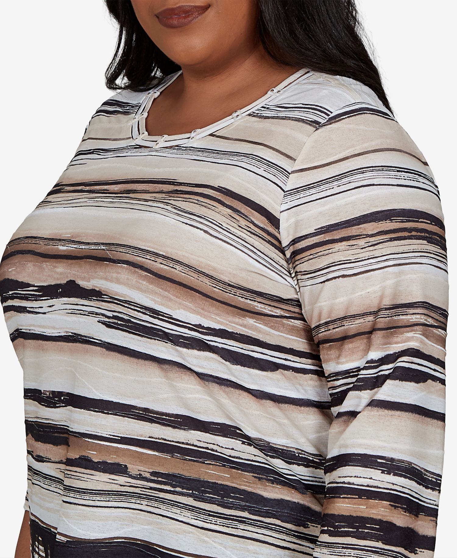 Plus Size Travel Advisory Striped 3/4-Sleeve Knit Top