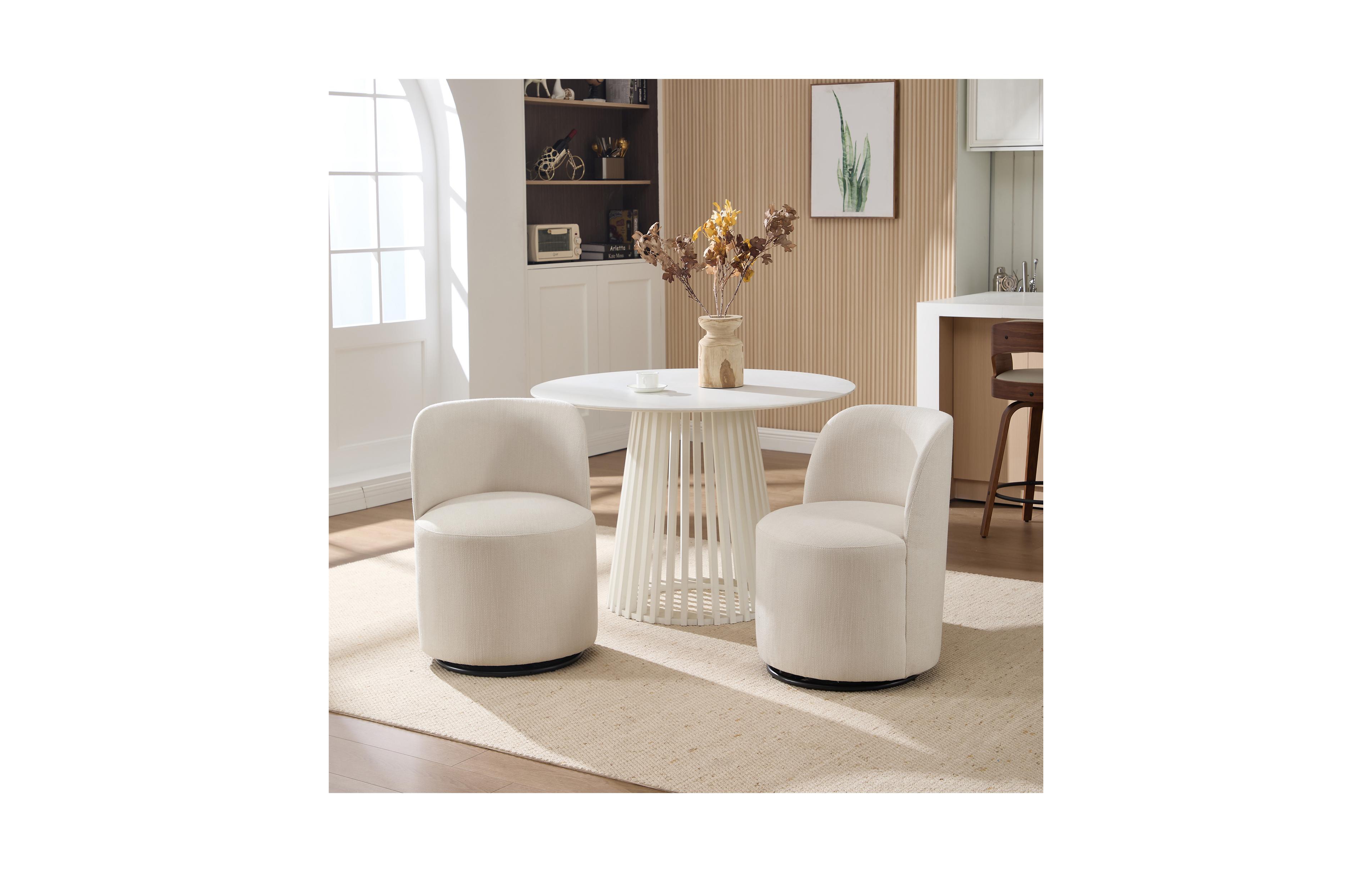 Clihome Modern Swivel Barrel Dining Chair, Linen Upholstered Armless Accent Chair