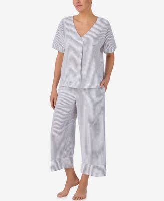 Women's Seersucker Dolman Short-Sleeve Top & Cropped Pants Pajama Set, 2-Piece Set