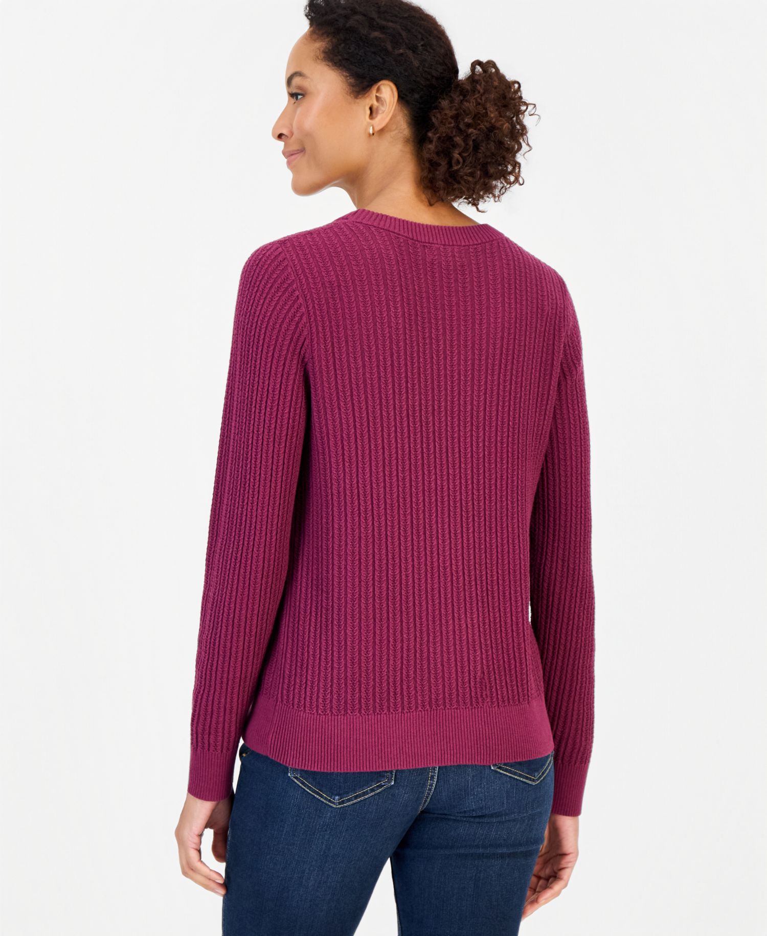 Petite Mix Stitch Crewneck Cotton Sweater, Macy's Exclusive