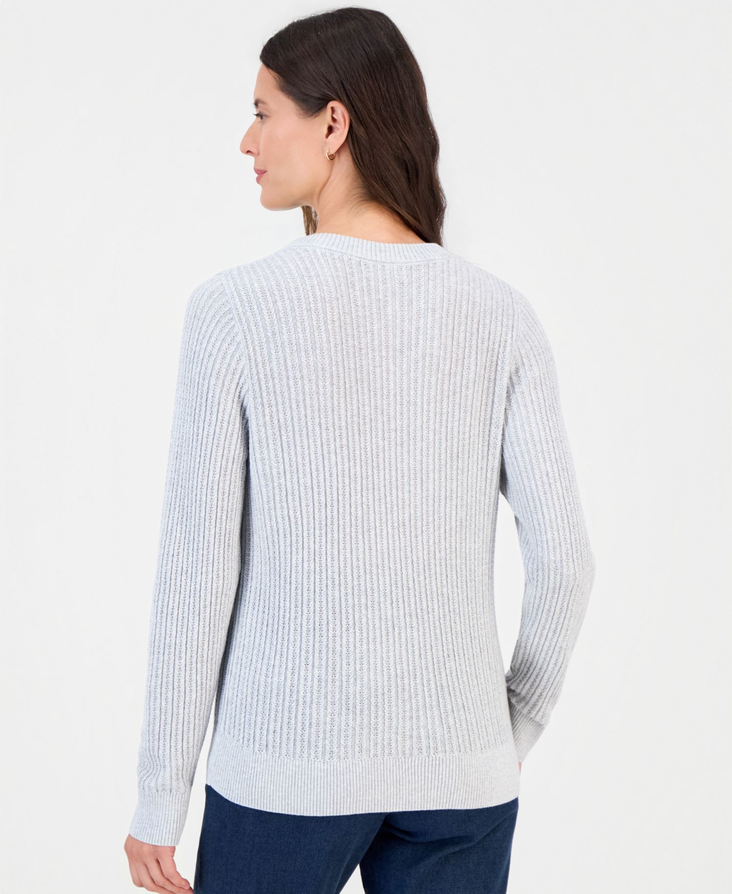 Petite Mix Stitch Crewneck Cotton Sweater, Macy's Exclusive