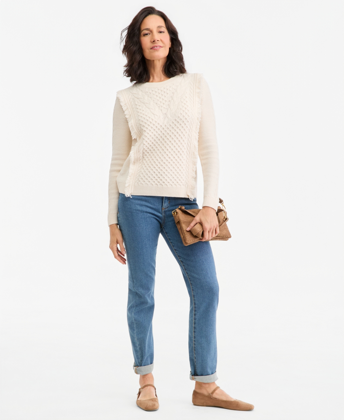 Style & Co Petite Palomino Cable-Knit Crewneck Sweater, Macy's Exclusive