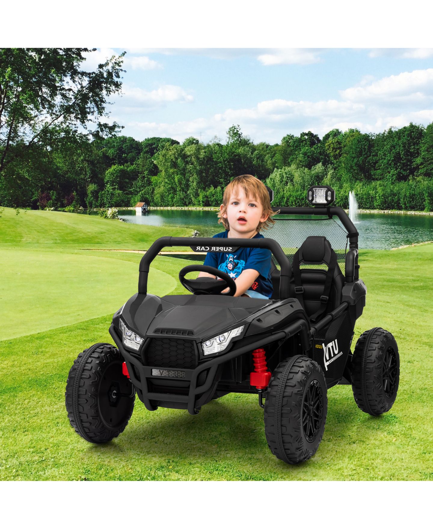 Детская игрушка homfan 2-Seater Electric Ride-On UTV Car, Remote Control, Spring Suspension, LED Lights, Wireless, Spacious Seat, Treaded Tires, Metal Frame, цвет: Чёрный — фото 7