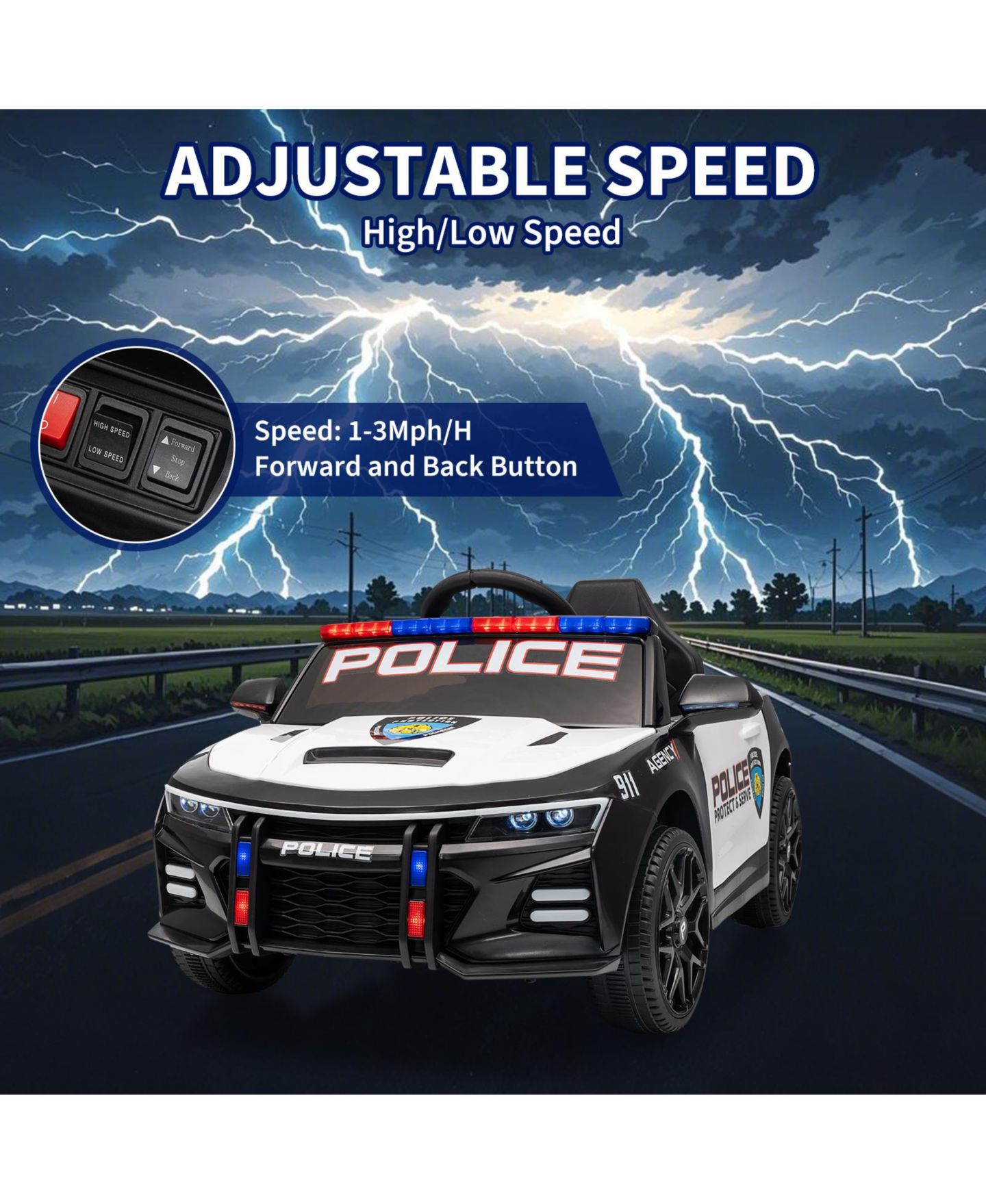 Детские игрушки homfan 12V Licensed Toyota Police Ride On Car, 4WD, Remote Control, LED Lights, Music, Spring Suspension, Safety Belt, Truck Bed Storage, цвет: Белый — фото 8