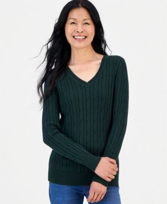 Women's Cotton Cable-Knit V-Neck Sweater