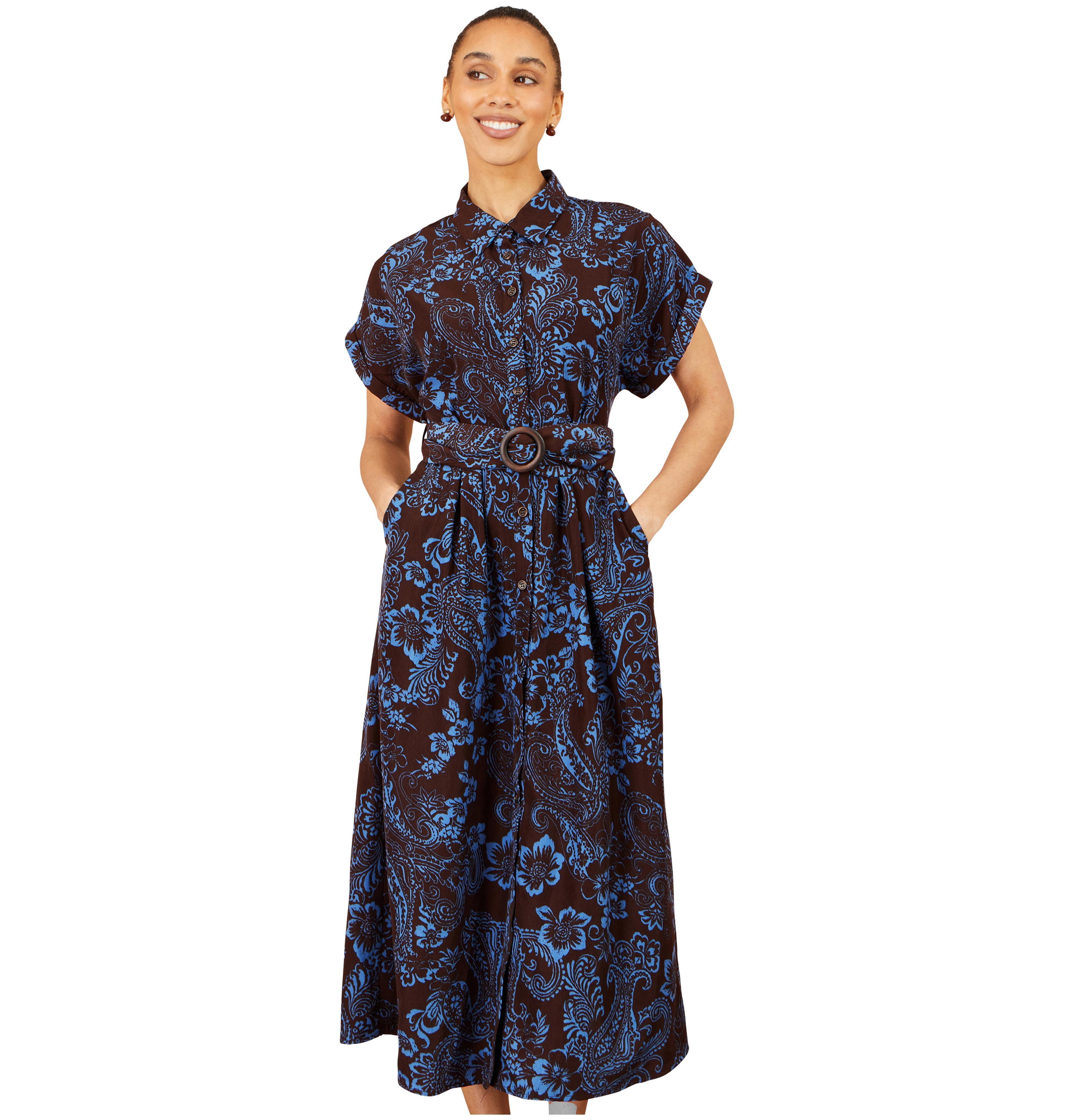 Yumi Women's Paisley Belted Short-Sleeve Shirt Dress