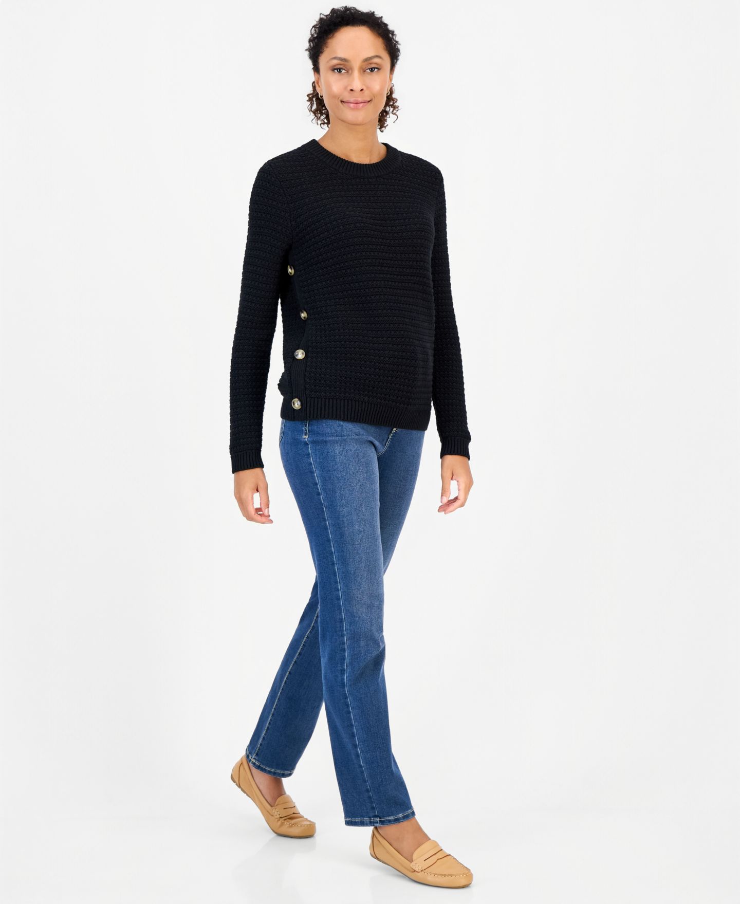 Женский свитер Style & Co Cotton-Blend Long-Sleeve, цвет: Глубокий чёрный — фото 2