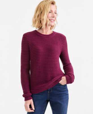 Women's Crewneck Ribbed-Knit Side-Button Sweater