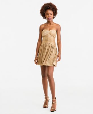 Juniors' Pleated Foil Fit and Flare Dress
