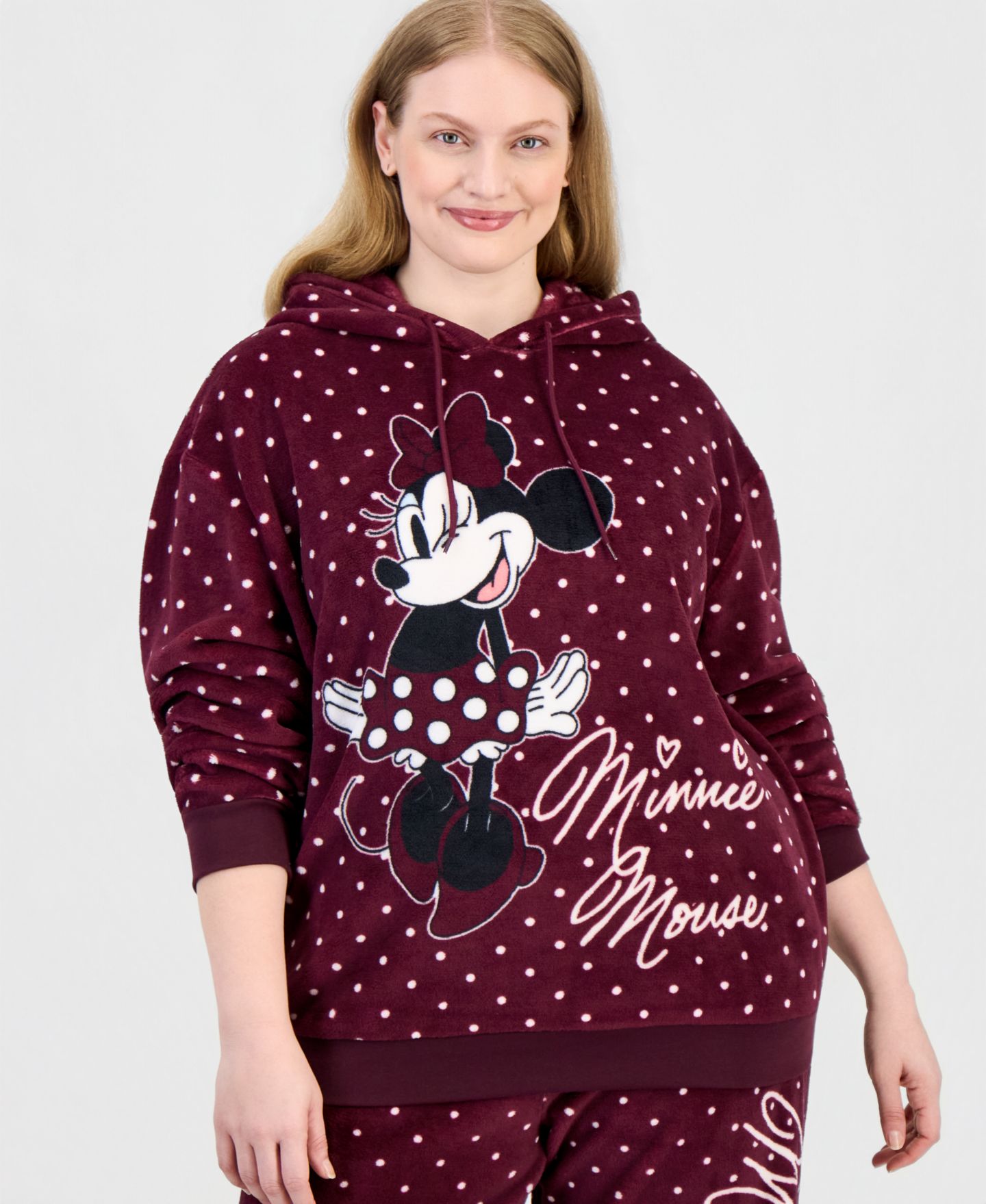 Женское худи Disney Plus Size Minnie Mouse Polka-Dot Hooded, цвет: Винный — фото 1
