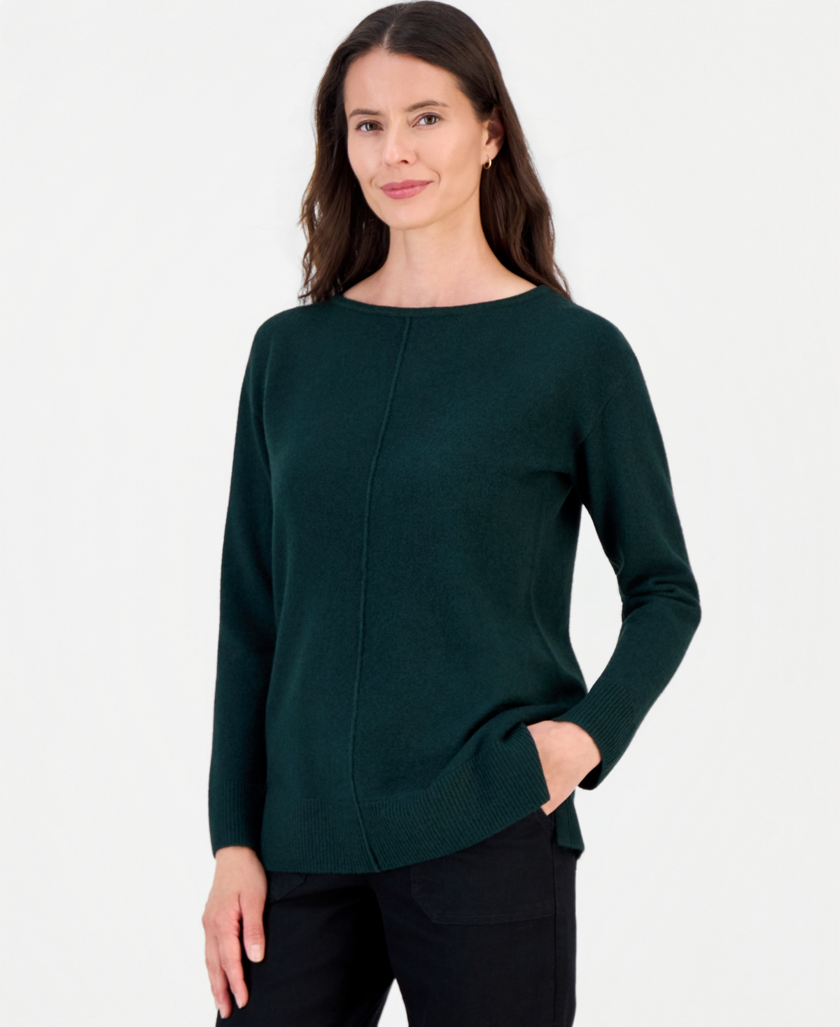 Style & Co Women's LuxSoft Seamfront Boatneck Tunic Sweater, Macy's Exclusive - Nocturnal Green