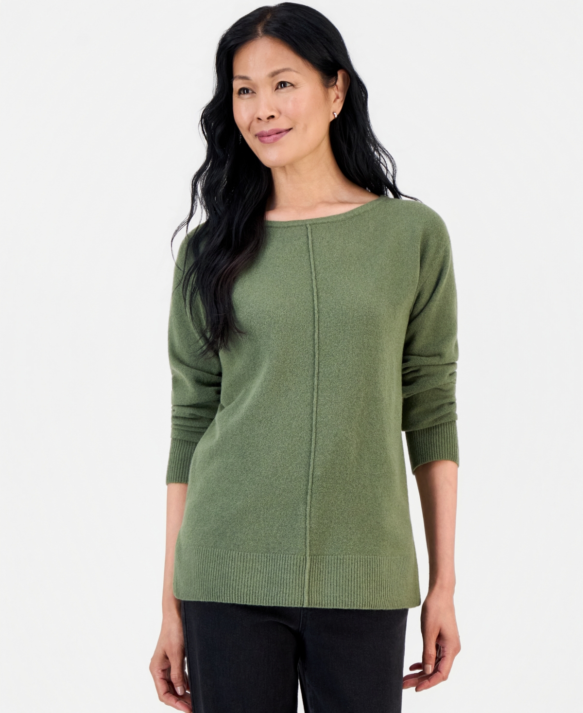 Style & Co Women's LuxSoft Seamfront Boatneck Tunic Sweater, Macy's Exclusive - Leafy Clover