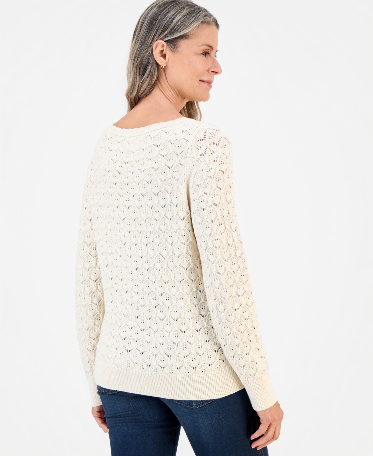 Women's Lurex Boatneck Pointelle Sweater