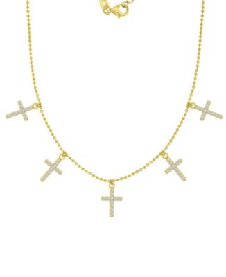 14k Gold-Plated Mini Cross Station Necklace