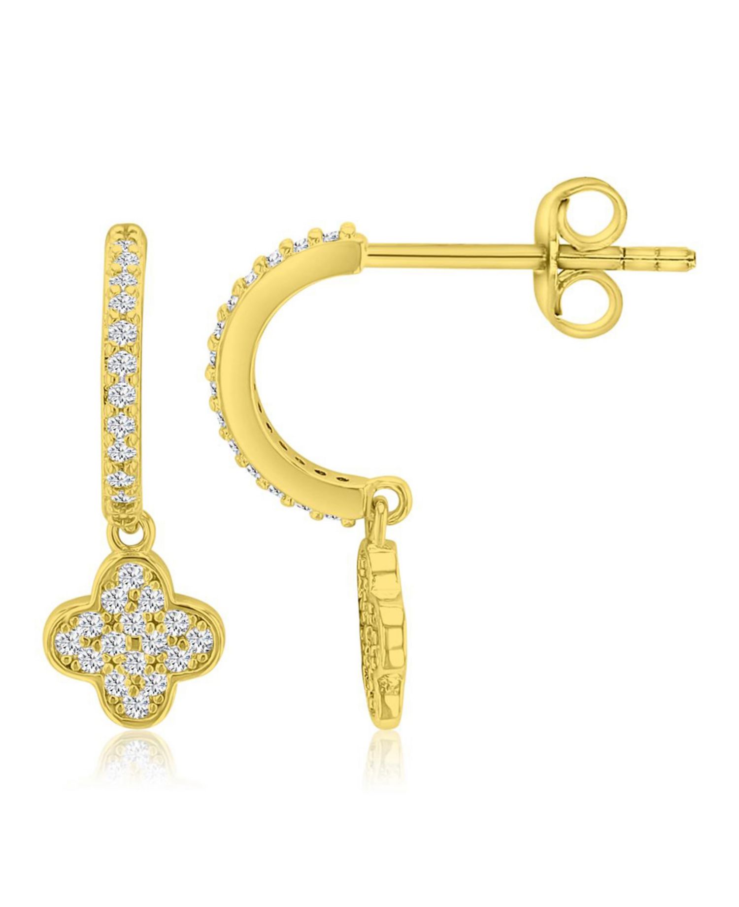 14k Gold-Plated Clover Drop J Hoop Earrings