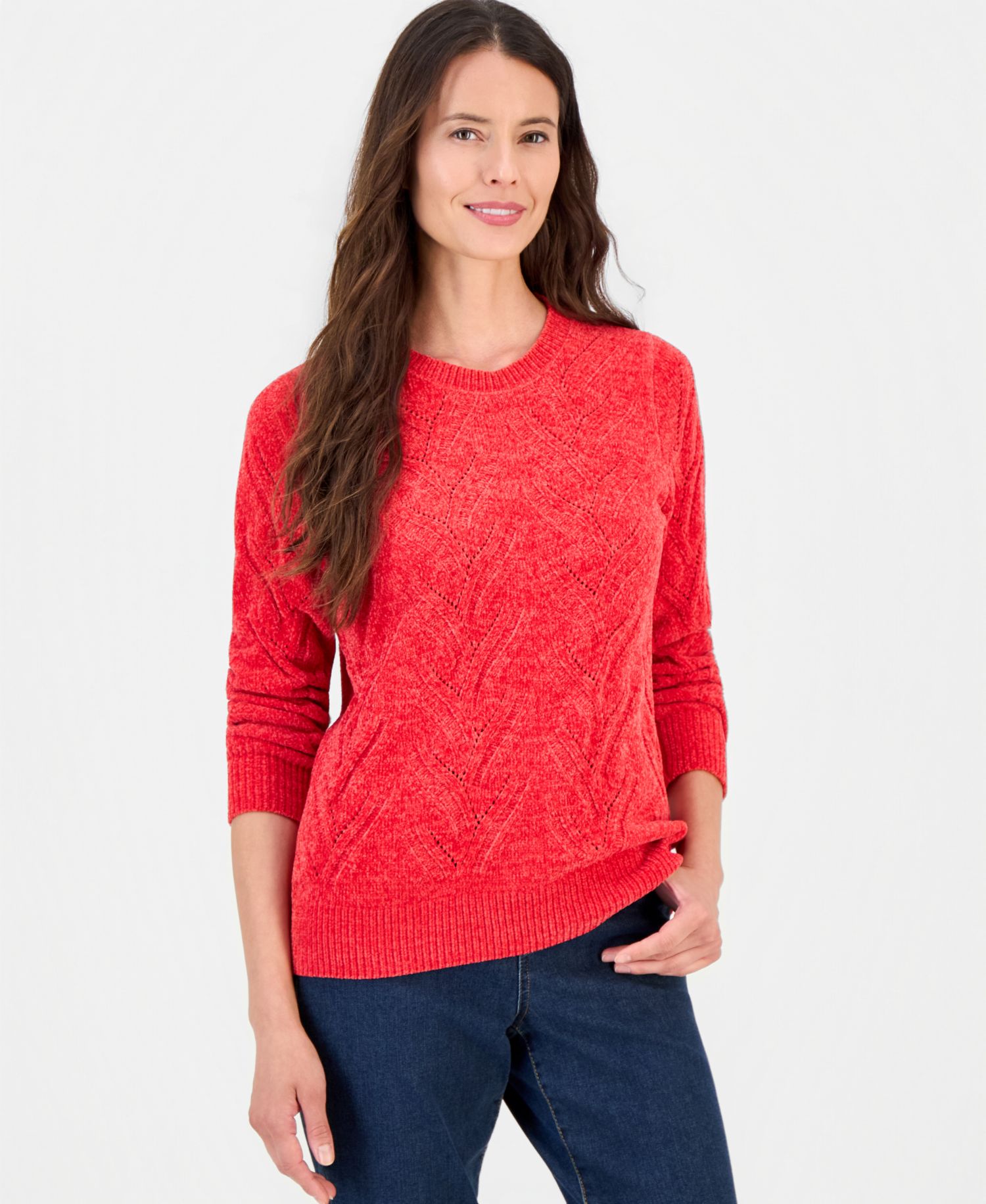 Women's Chenille Cable-Knit Crewneck Sweater