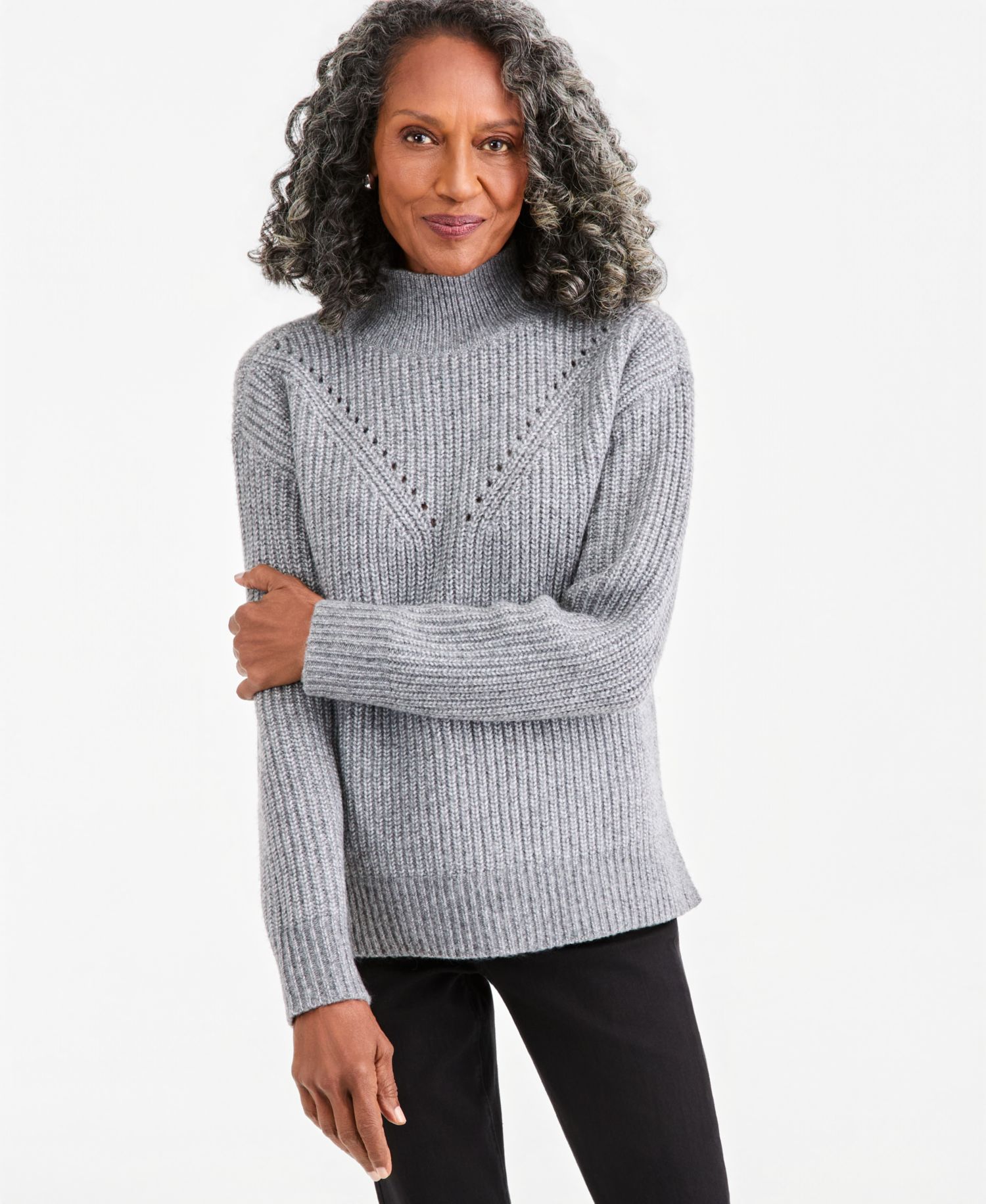 Petite Cozy Pointelle Mockneck Sweater