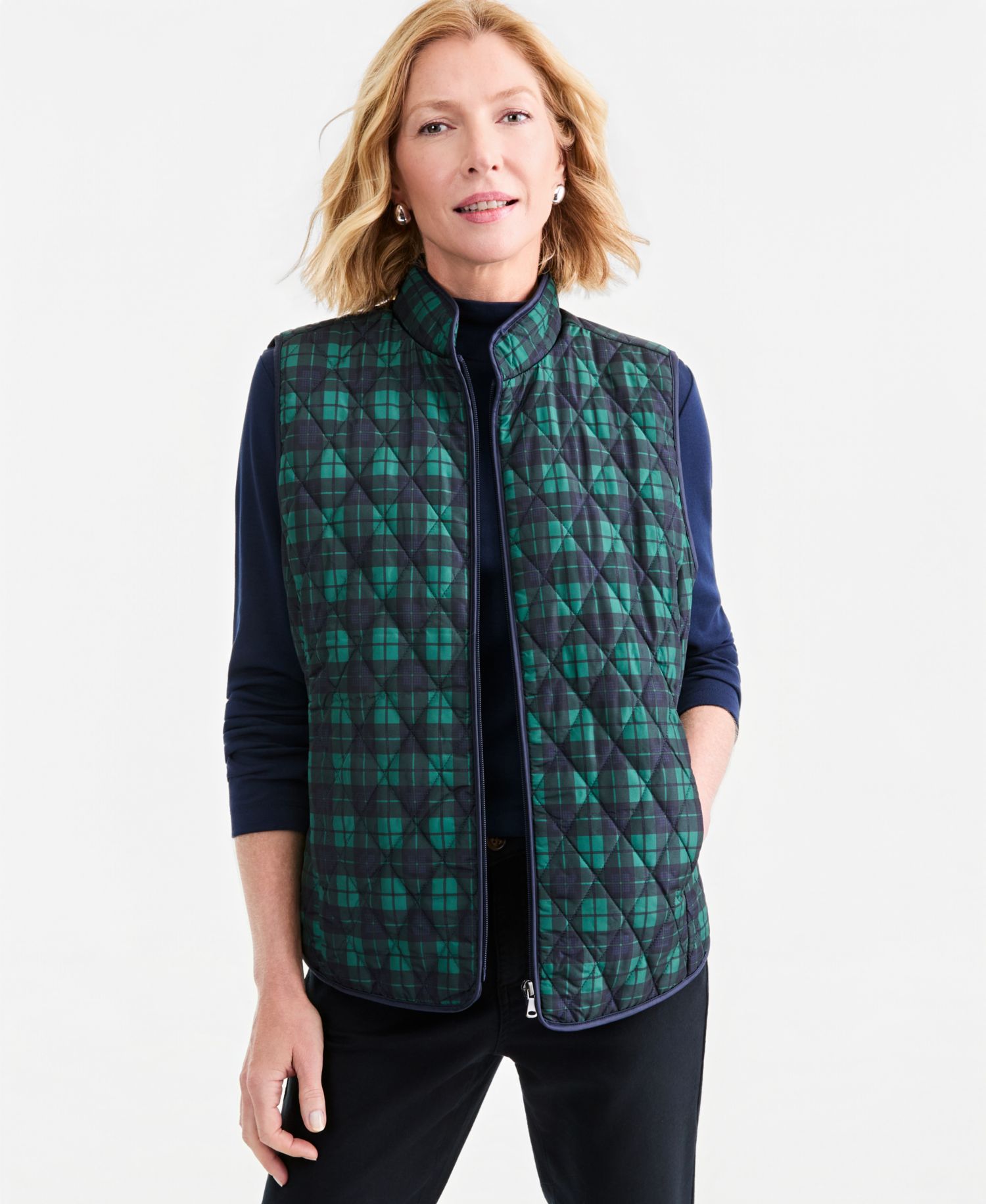 Petite Quilted Plaid Puffer Vest, Macy's Exclusive