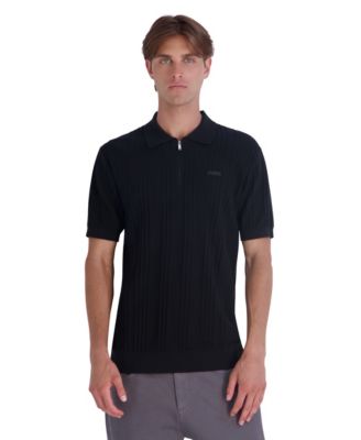 Men's Leather Patch Quarter-Zip Polo Sweater 