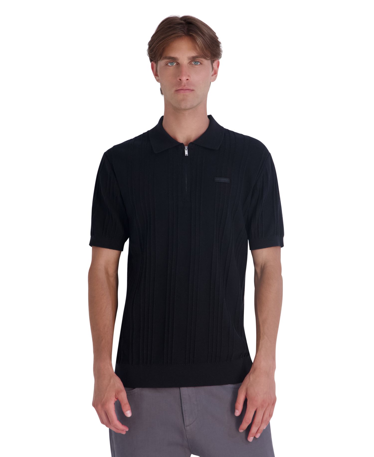 Men's Leather Patch Quarter-Zip Polo Sweater