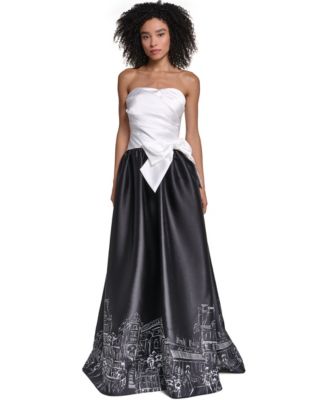 Women's Strapless Printed Ball Gown Dress
