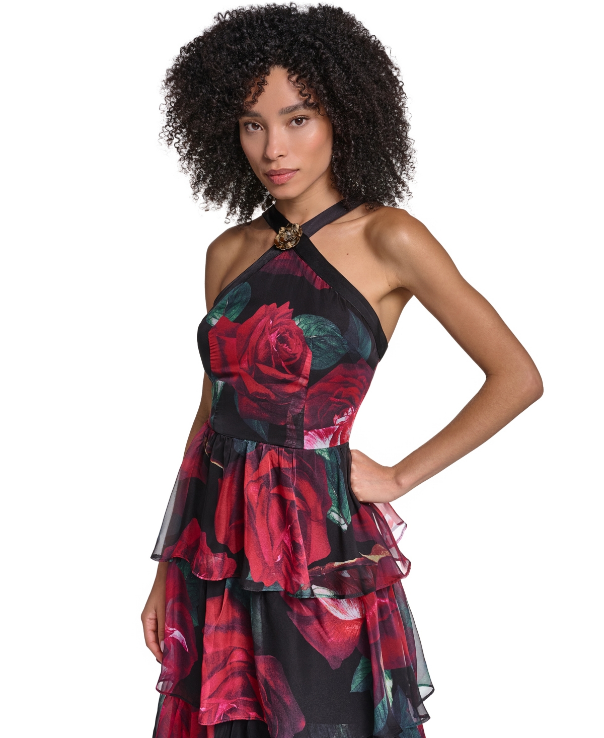 Karl Lagerfeld Paris Women's Halter Tiered Gown Dress