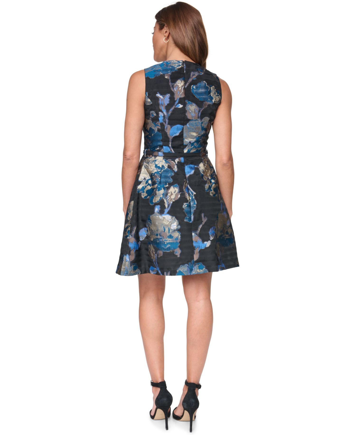 Women's Jacquard V-Neck Fit & Flare with Self Belt Dress