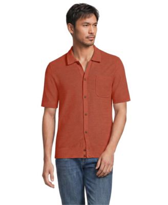 Men's Short Sleeve Texture Stitch Button Through Summer Weight Sweater Polo