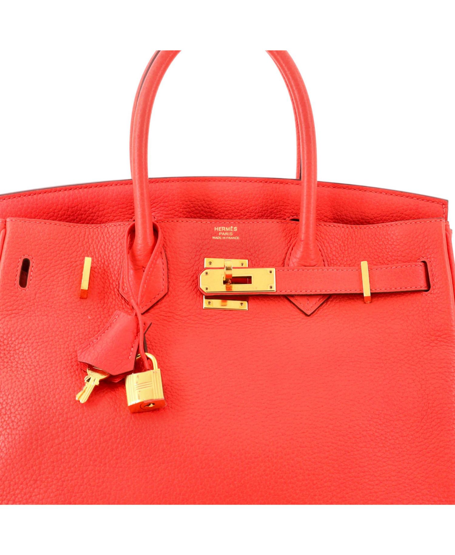 Pre-Owned Hermes Birkin 30 Handbag Red Clemence with Gold Hardware