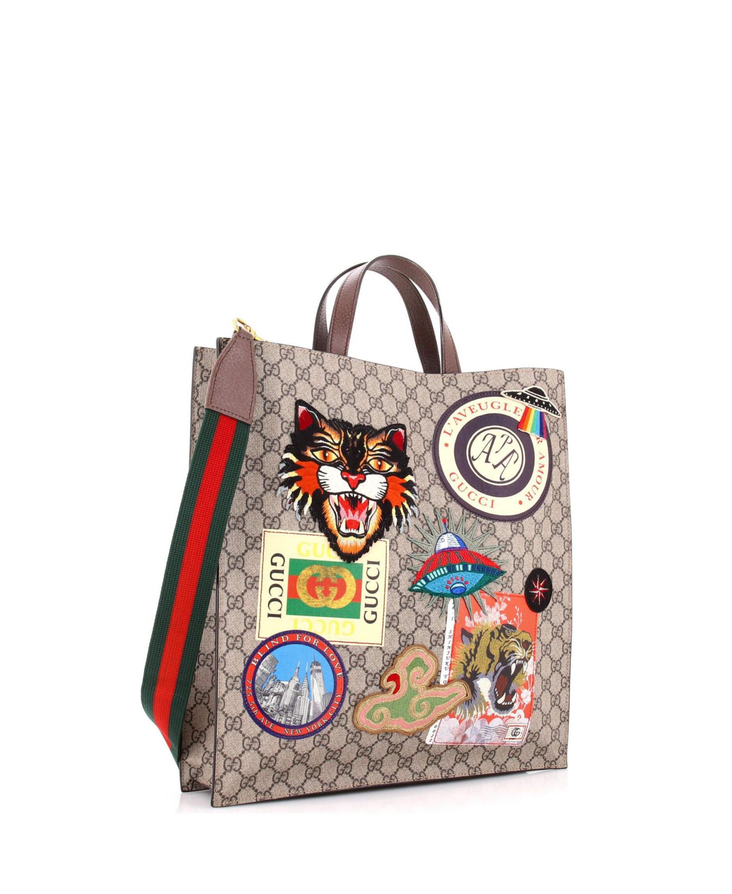 North South Courrier Convertible Soft Open Tote GG Coated Canvas with Applique