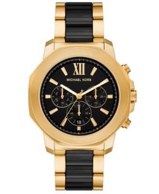 MICHAEL Men's Prescott Chronograph Black Ceramic and Gold-Tone Stainless Steel Watch 44mm