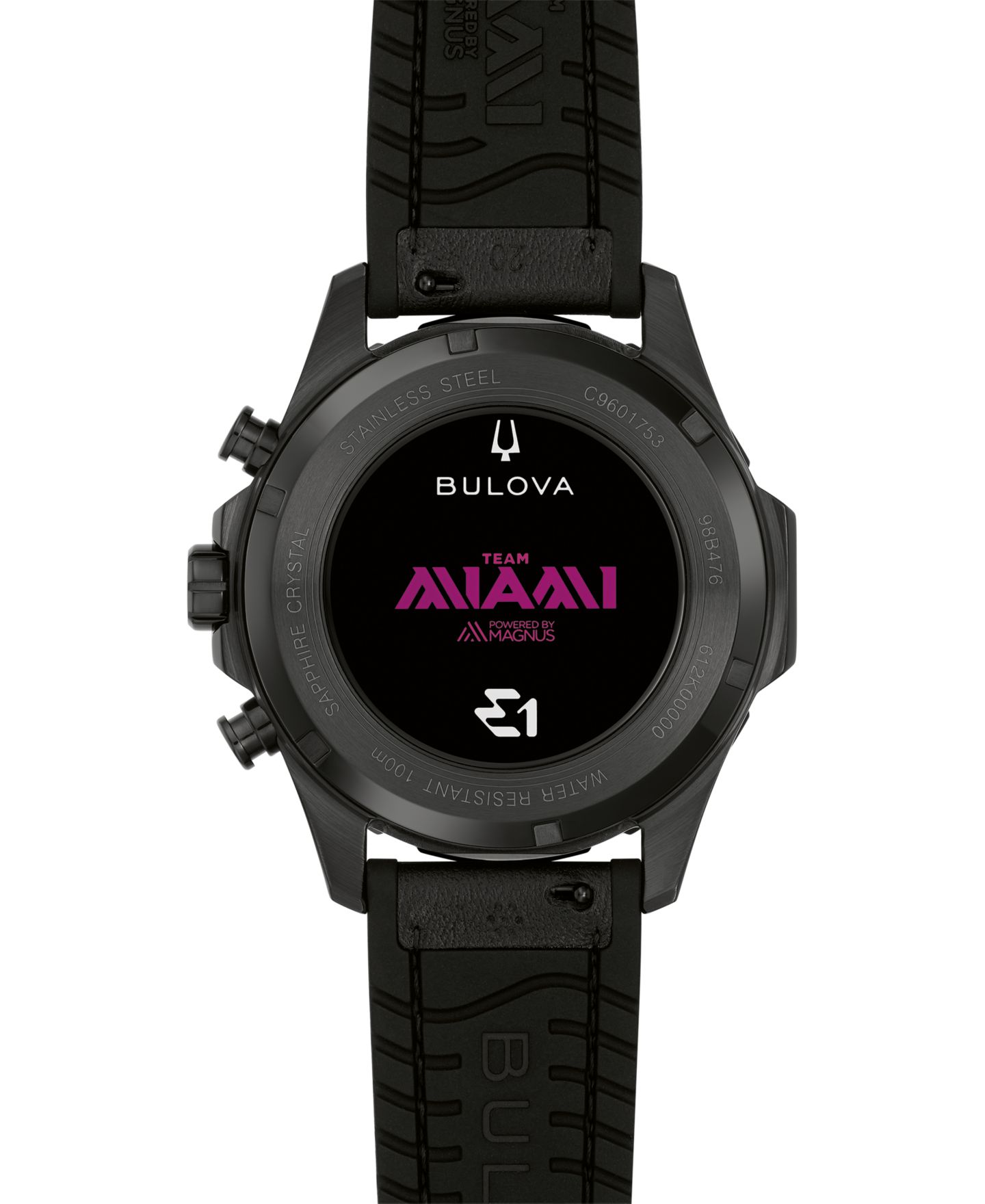 Мужские часы Bulova E1 Grand Prix Series B Black Leather and Silicone Rubber Watch 41mm — фото 2