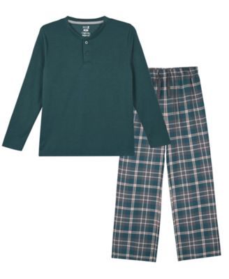 Boys' 6-18 Henley Top and Woven Plaid Pants Pajama, 2-Piece Set