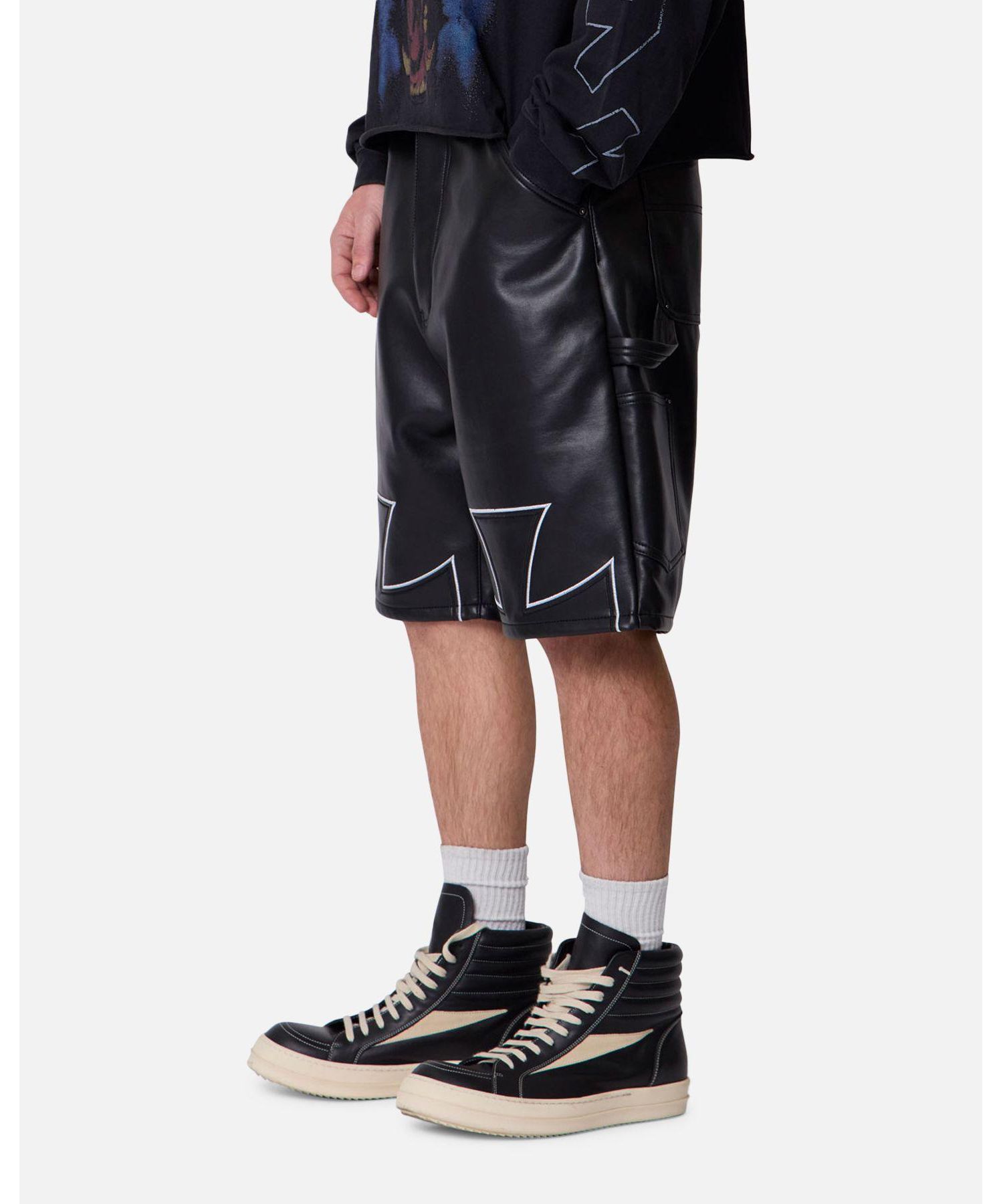 Men's Ultra Baggy Iron Cross Leather Shorts
