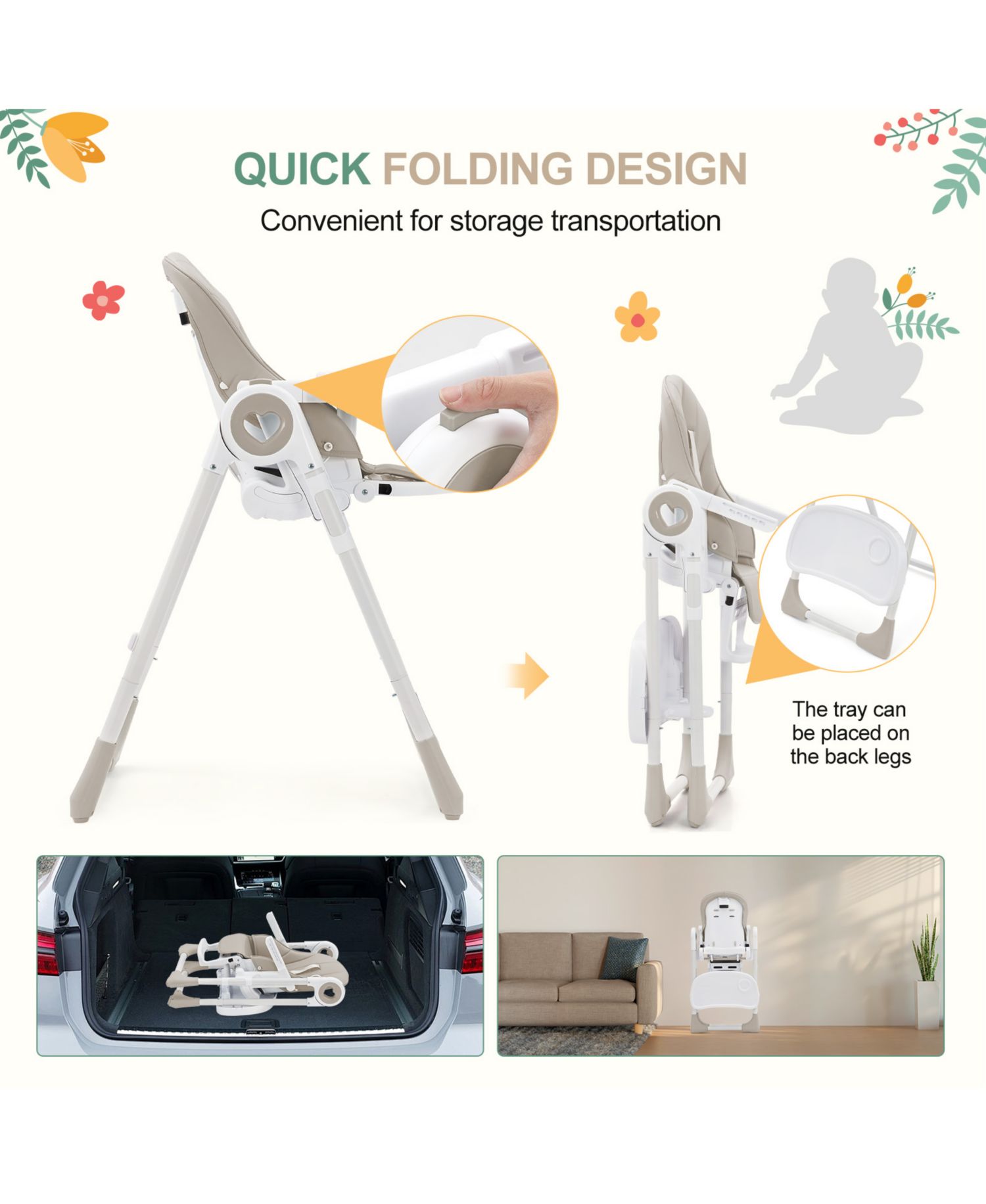 39.4L x 21.3W x 28H in Toddler High Chair with Removable Tray and Safety Harness, Baby Booster Seat for Dining Room Kitchen