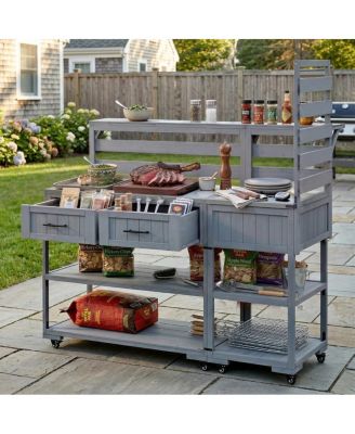 62.3'' Solid Wood Patio Kitchen Island And Grill Prep Table
