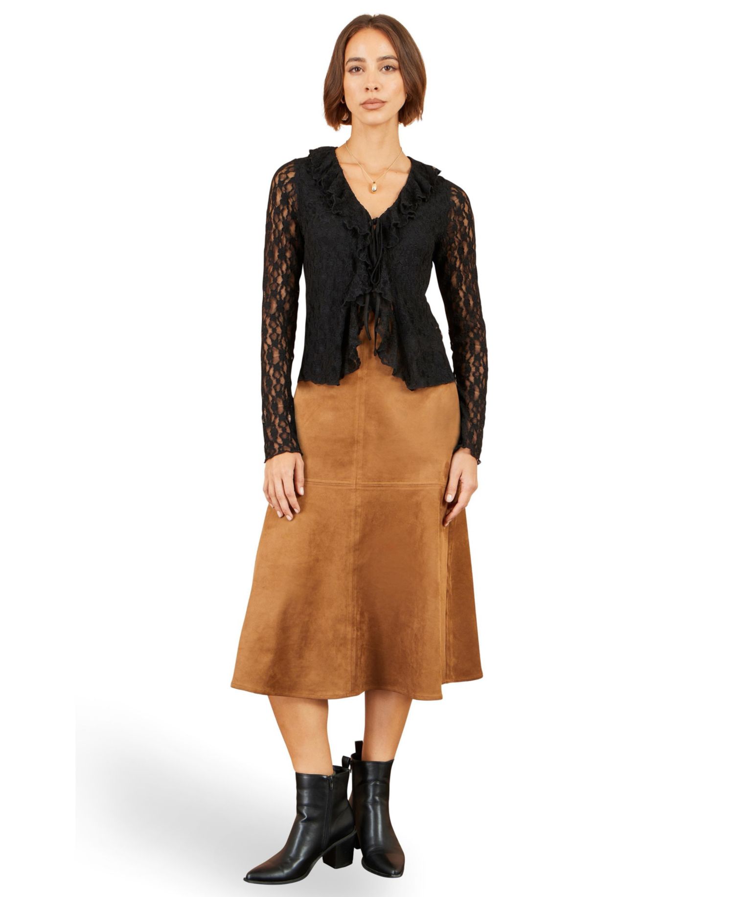 Women's Ruffled Tie Neck Long-Sleeve Top