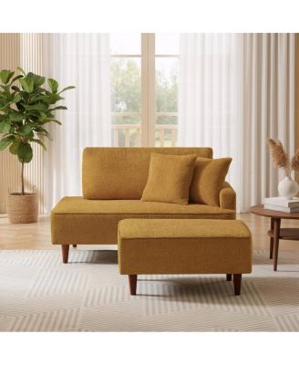 Boucle Indoor Chaise Lounge Chair with Ottoman and 2 Throw Pillows